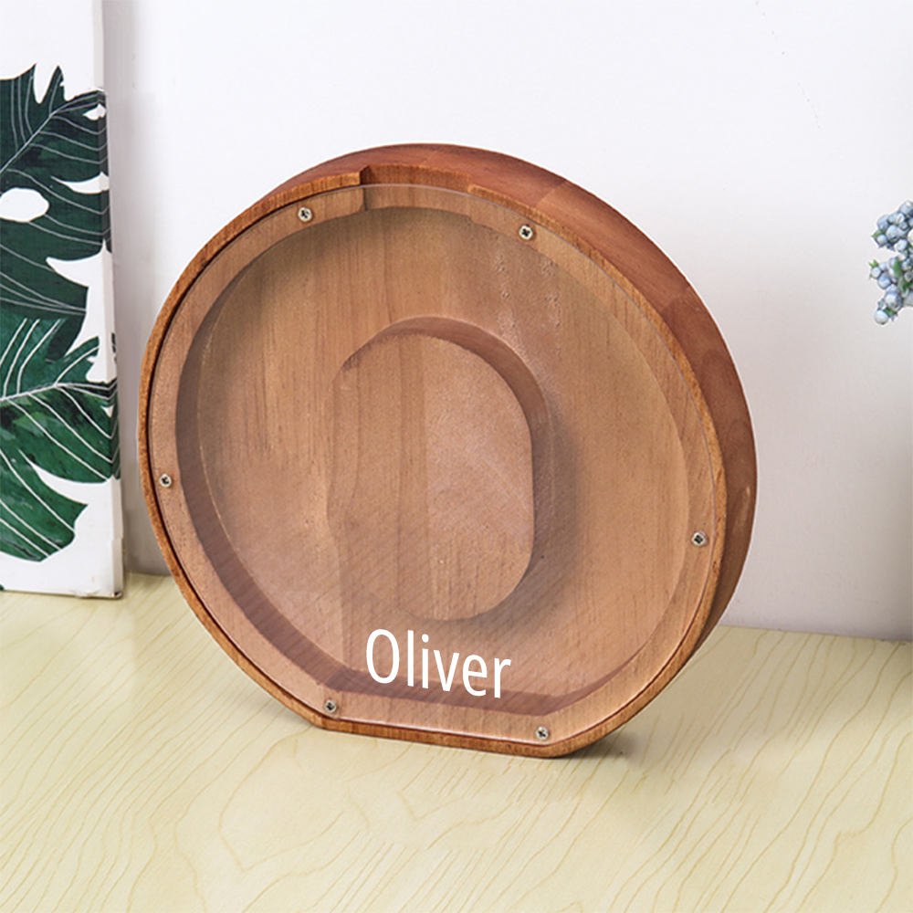 Custom Initial And Name - Personalized Letter And Name Brown Wooden Piggy Bank