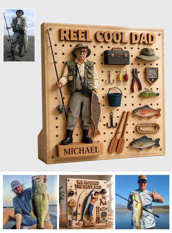 Dad Loves Fishing - Personalized Father 2 Layered Wood Sign / Wood Plaque