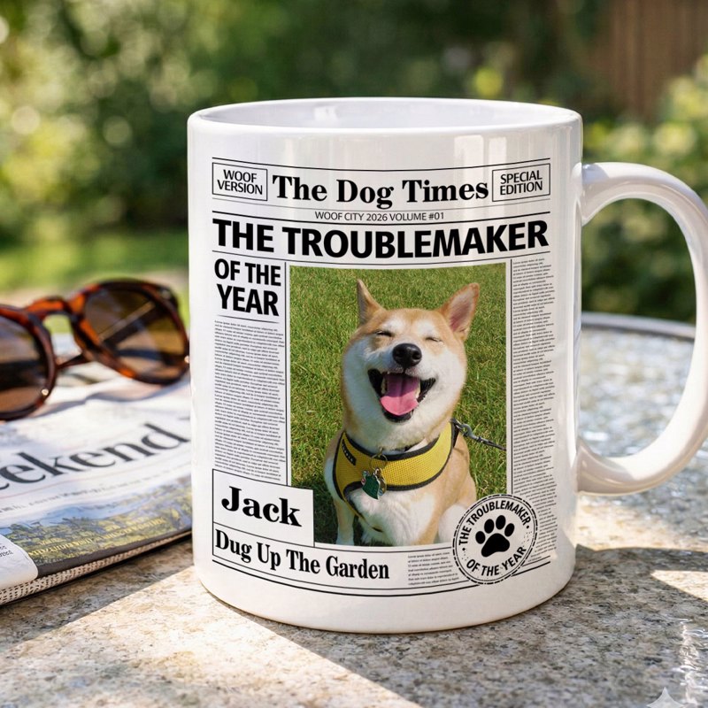 Personalized Dog Times Style Ceramic Mug - The Troublemaker Of The Year Funny Coffee Gift For Dog Mom