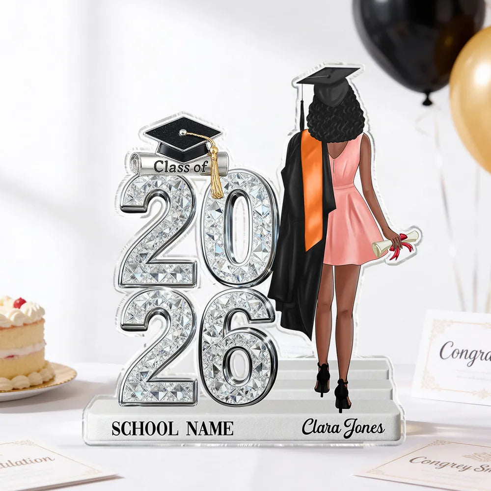 Personalized Shaped Acrylic Block Plaque Graduation Keepsake, Class Of Design With Cap, Unique Gift For Graduate