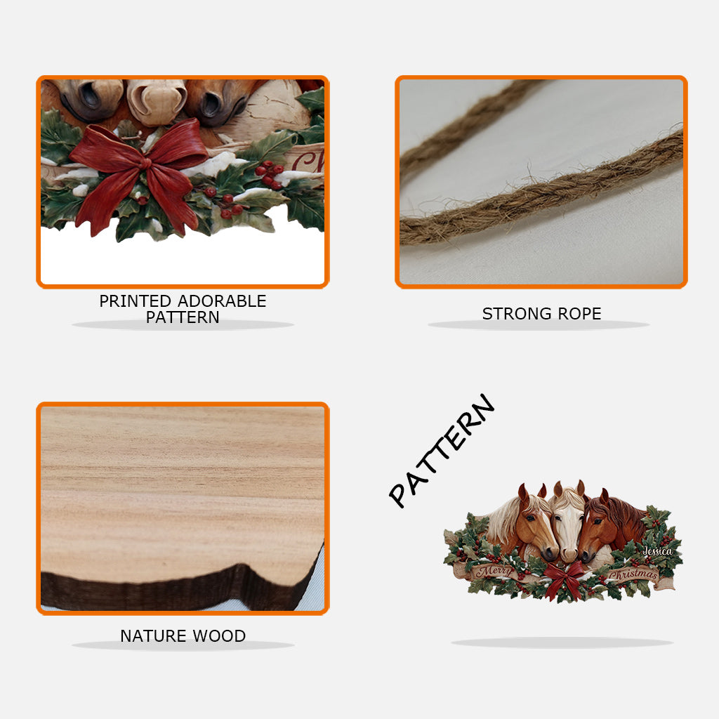 Christmas Horses - Personalized Horse Custom Shaped Wood Sign