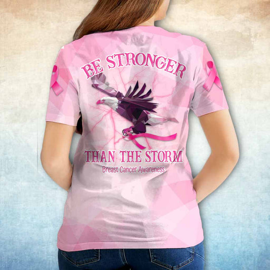 Be Stronger Than The Storm Pink Ribbon Eagle Polygonal - Breast Cancer Awareness All Over T-shirt and Hoodie