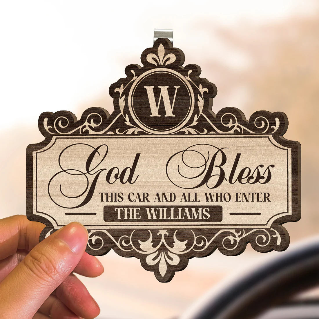 Personalized Wooden Car Visor Clip God Bless This Car Sign, Elegant Script Car Decor, Unique Gift for Family