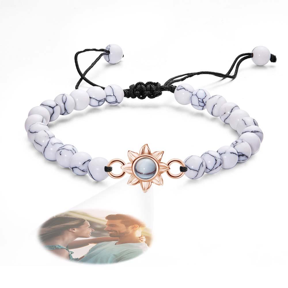 Flower For You - Personalized Photo Projection Beads Bracelet With Sunflower