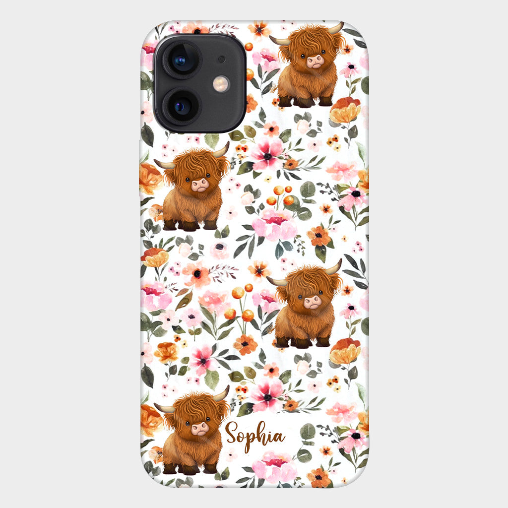 Floral Highland Cow - Personalized Highland Cow Full Print Phone Case