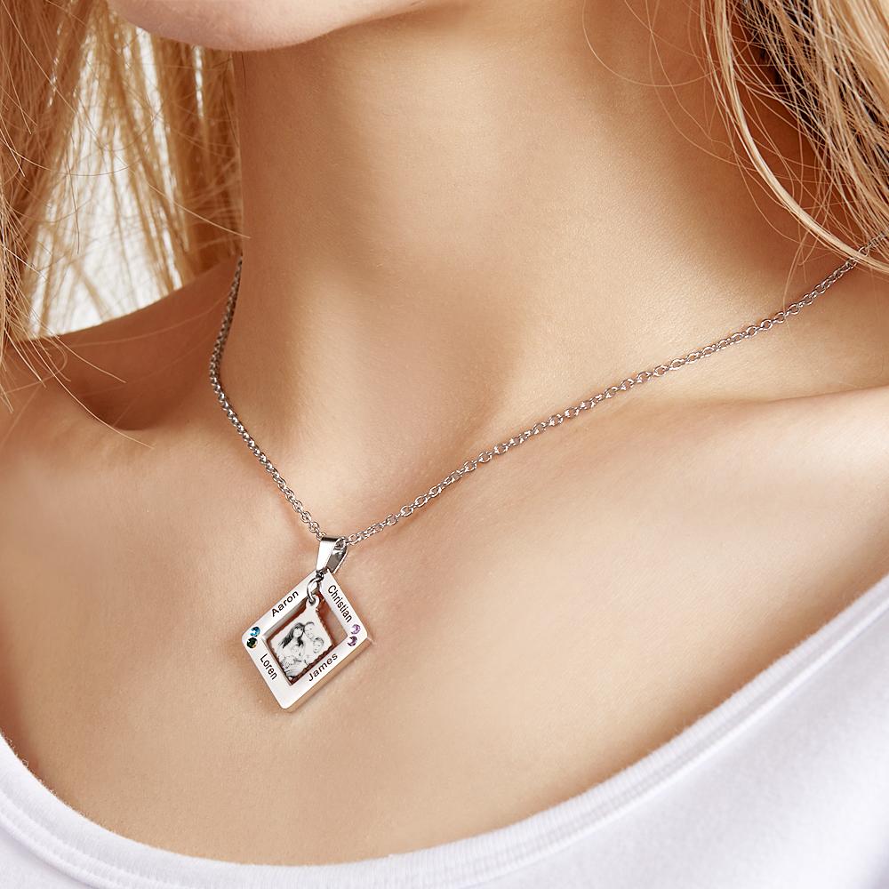 Any Phtos - Personalized Photo Engraved Necklace Square Multi-name