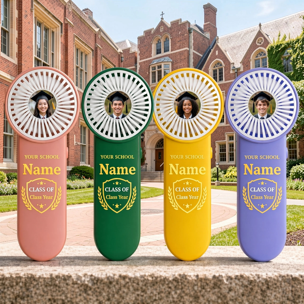 Custom School Pride Handheld Fan with Graduate Portrait - Thoughtful Keepsake Gift for Graduation Season