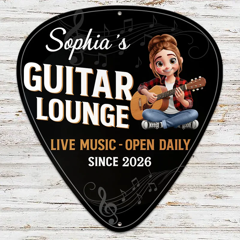 Custom Shaped Metal Sign for Guitar Lovers - Funny Guitar Lounge Wall Decor, Unique Gift for Musicians