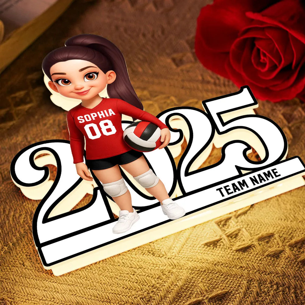 Personalized Volleyball Girl Acrylic Light Box | Custom Team Name, Heartwarming Gift for Graduation or Sports Celebration