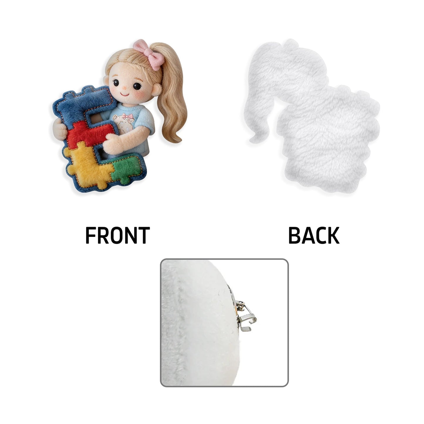 Custom Any Photo, Any Letter - Personalized Autism Awareness Plush Brooch