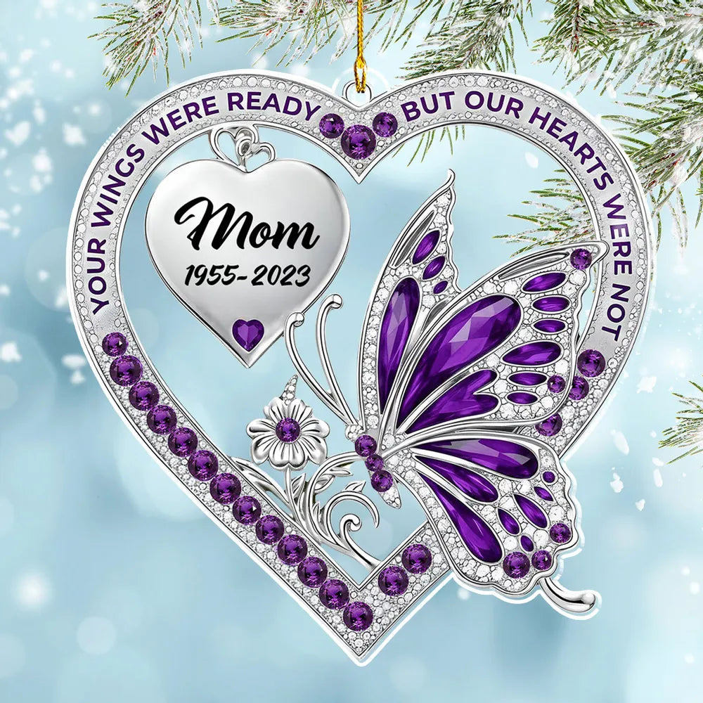 Personalized Acrylic Ornament for Mom Memorial with Blue Butterfly & Heart – Unique Remembrance Gift & Festive Decor