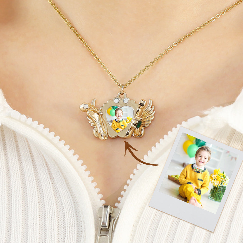My Baby - Personalized Memorial Angel Feet Locket Birthstone Necklace