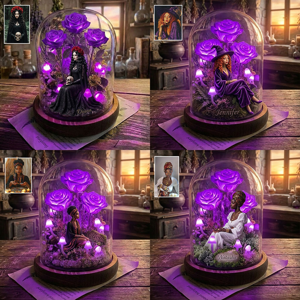 Enchanted Forest Mushroom - Personalized Witch Glowing Roses Glass Dome