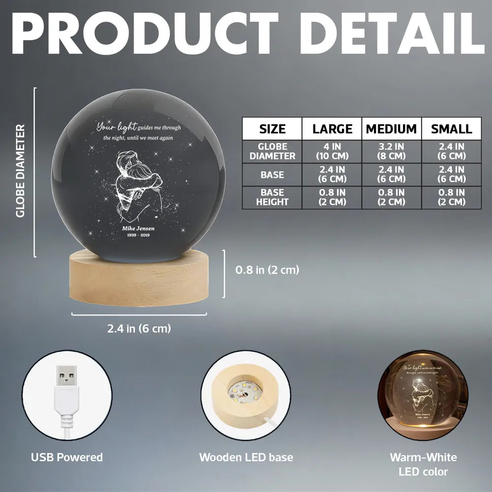 Personalized Globe Lamp Night Light for Memorial Keepsake, Couple Hugging Starry Design, Unique Sympathy Gift