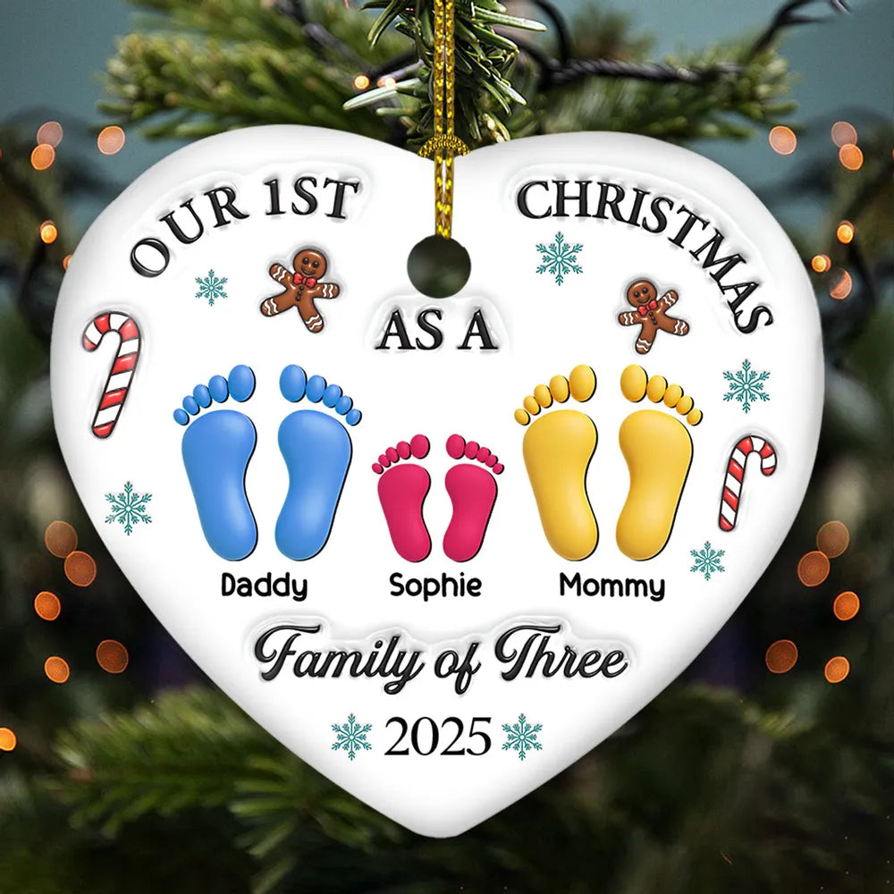 Ceramic Heart Ornament with Family of Three Design, Perfect Christmas Gift for Cherished Moments