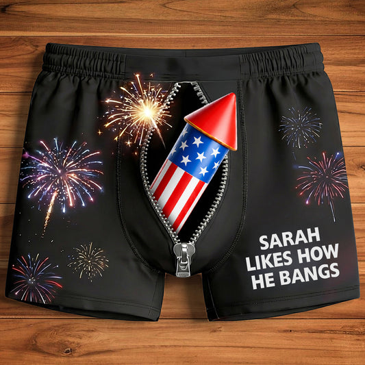 I Like How He Bangs - Personalized Spicy Couple Men’s Boxer Briefs