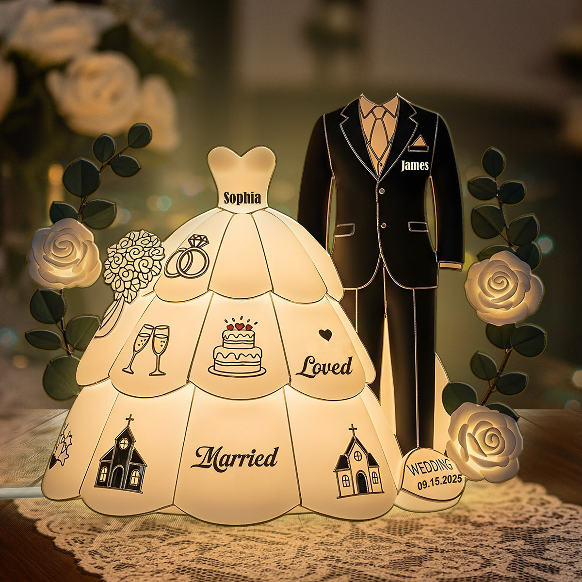 Happy Wedding - Personalized Couple Acrylic LED Night Light