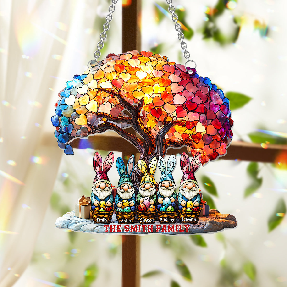 Happy Easter - Personalized Family Window Hanging Suncatcher Ornament