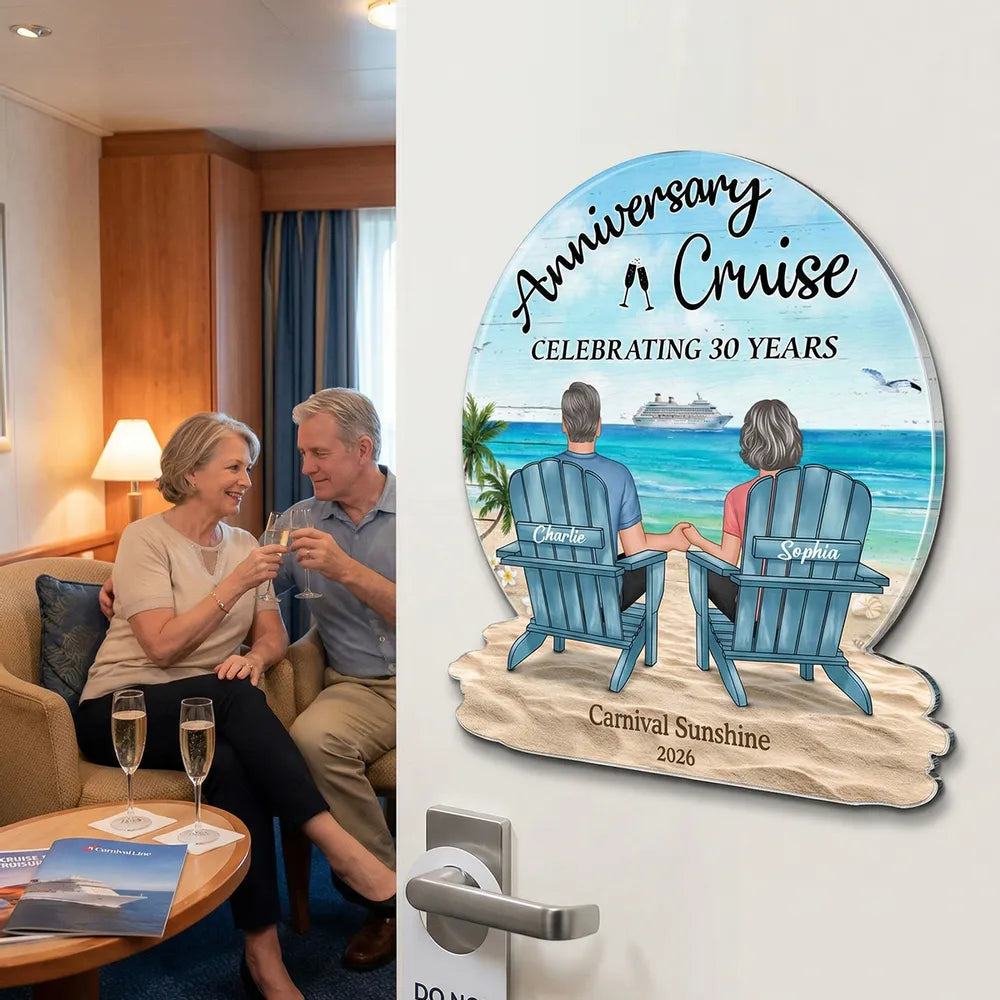 Personalized Anniversary Cruise Acrylic Magnet, Couple Holding Hands Beach Back View, Unique Gift for Husband & Wife