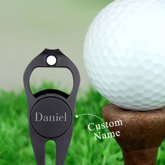 Name Ball Marker Multipurpose Bottle Opener - Golf gift for dad, him, boyfriend, husband, grandpa - Personalized Golf Fork Ball Marker