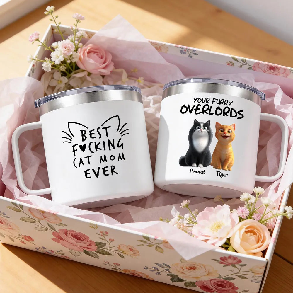 Personalized Stainless Steel Coffee Mug for Cat Mom, Funny Cat Quote and Custom Cats, Unique Mother's Day Gift