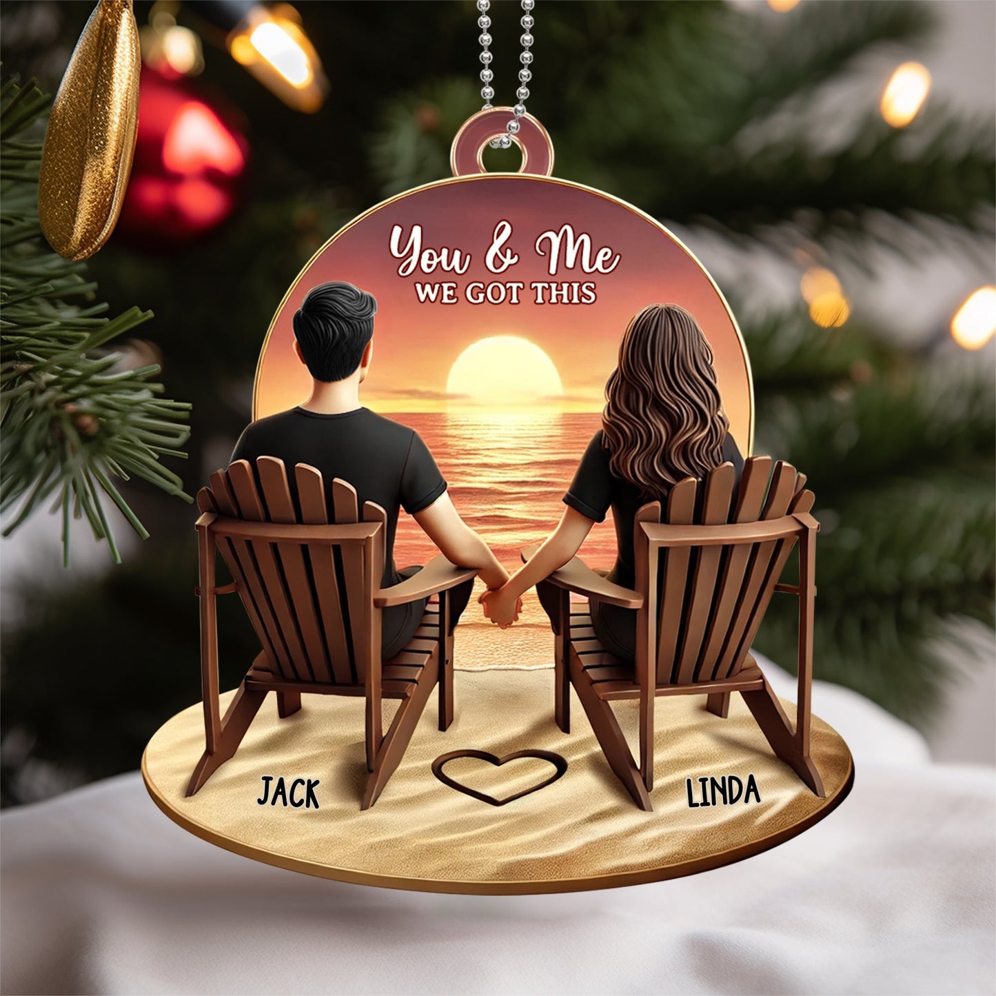 Personalized Couple Ornament - "You & Me, We Got This" | Romantic Sunset Gift for Valentine's Day, Anniversaries, and Birthdays