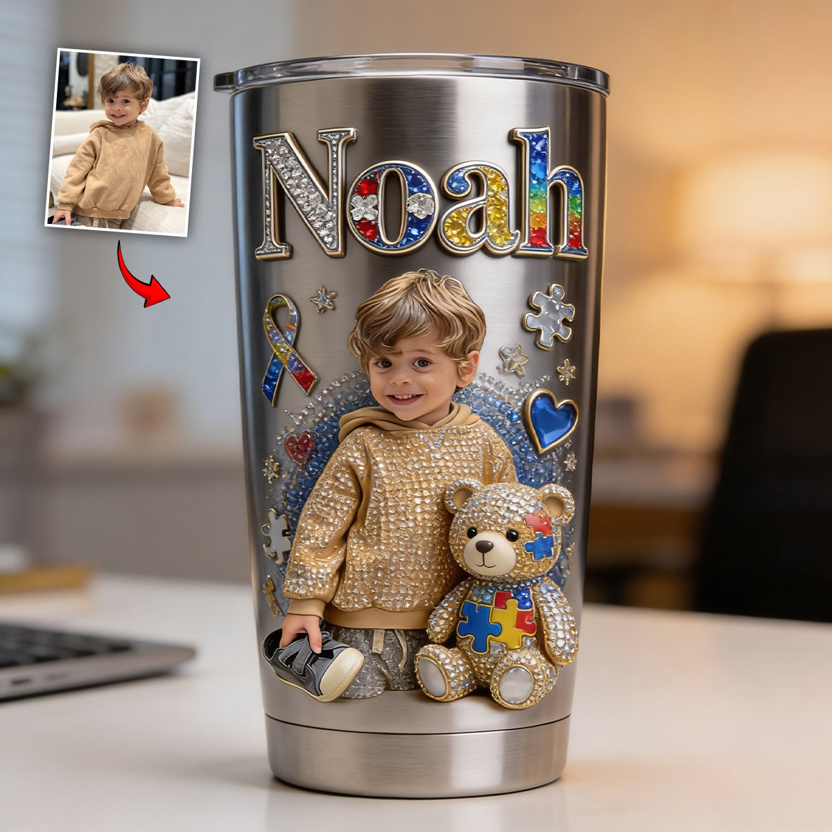 I Love You - Custom From Photo - Personalized Autism Awareness Tumbler