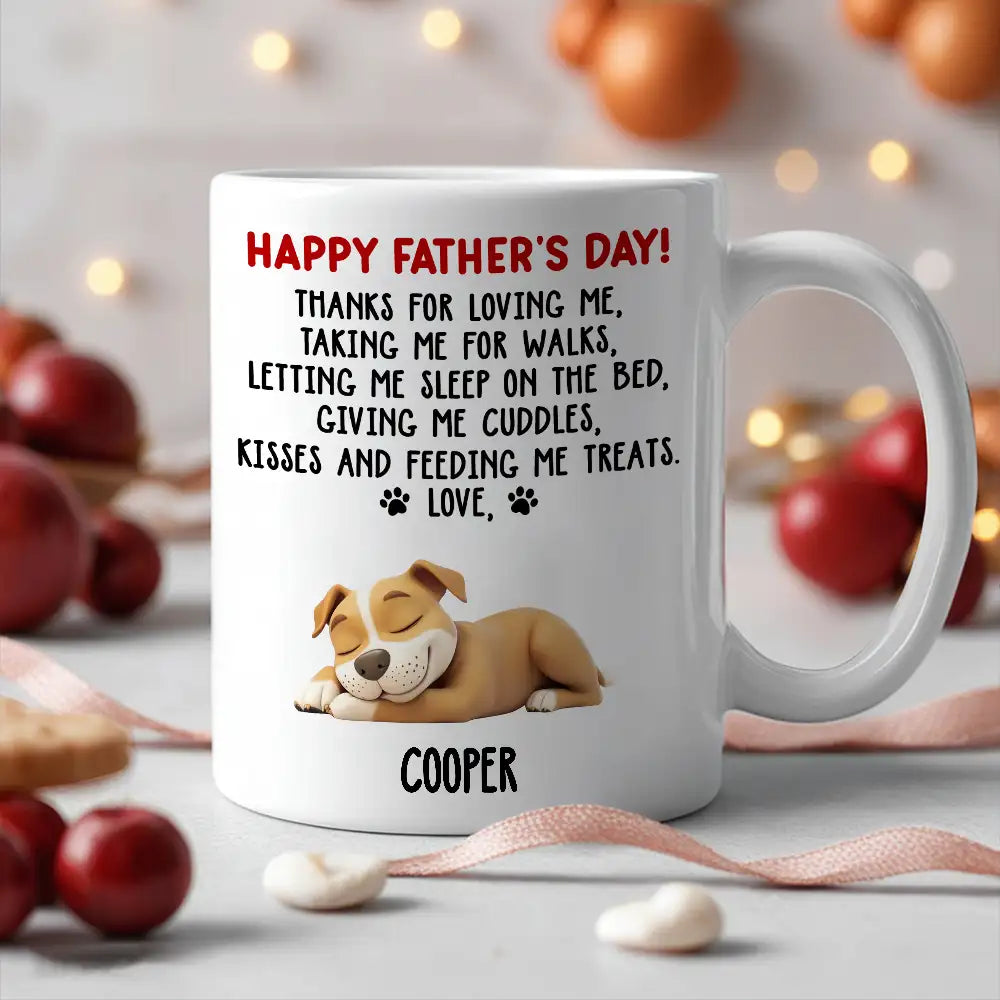 Funny Pet-Themed White Ceramic Mug – Father’s Day Gift for Dog Dads Featuring Sleeping Puppy