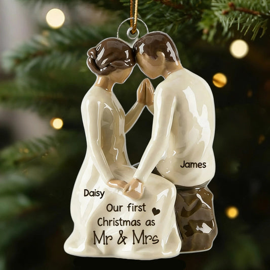 Personalized Acrylic Ornament Romantic Couple Holiday Tree Keepsake Soft Modern Look Unique Gift for Wife Husband or Couple
