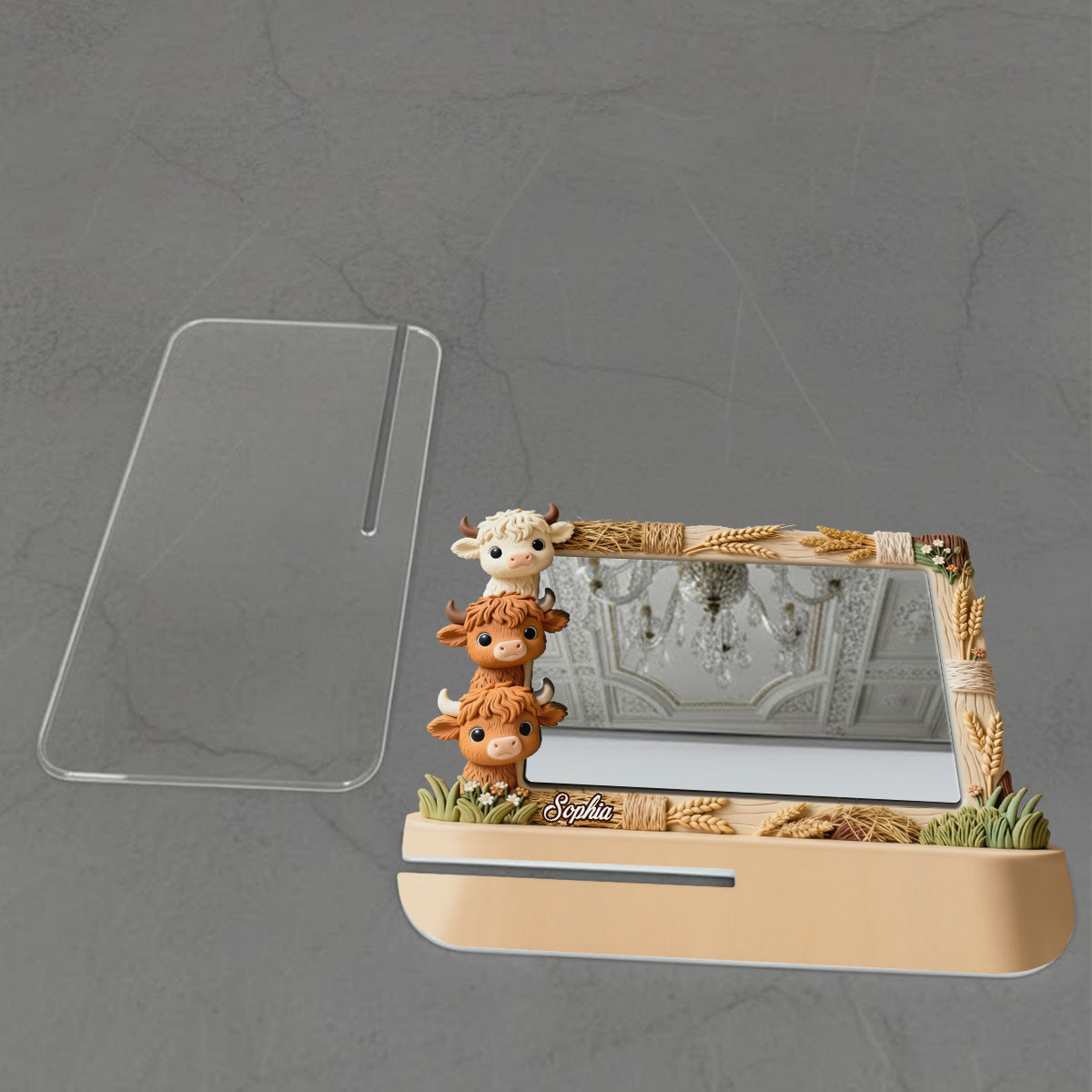 Cute Highland Cows Peeking - Personalized Highland Cow Desk Mirror