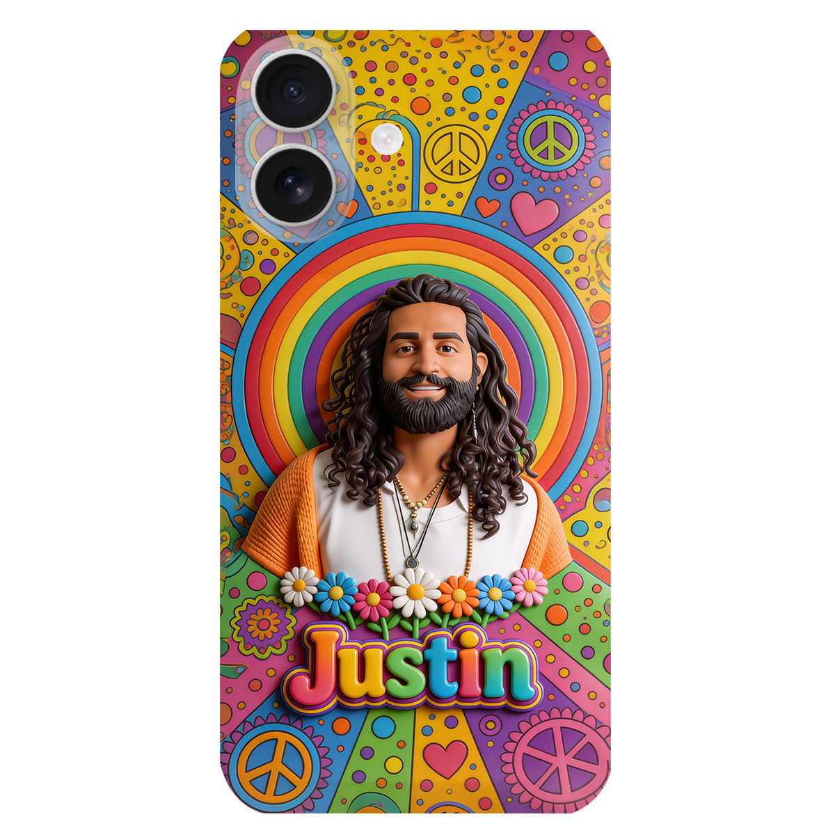 Hippie Theme, Custom From Any Image - Personalized Hippie 3D Embossed Leather Phone Case
