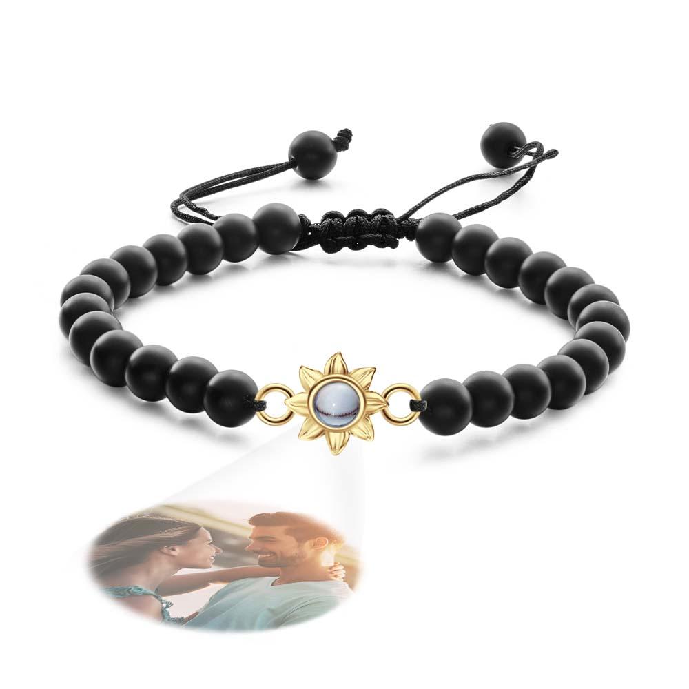Flower For You - Personalized Photo Projection Beads Bracelet With Sunflower