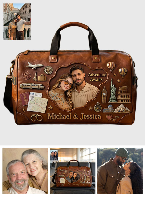 Adventure Awaits - Personalized Couple Duffle Bag