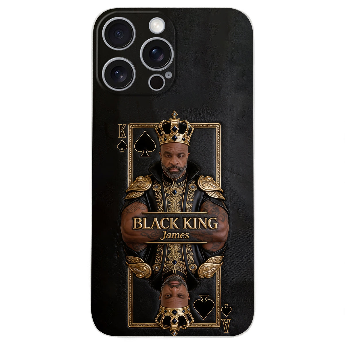 Black King - Personalized African American 3D Embossed Leather Phone Case