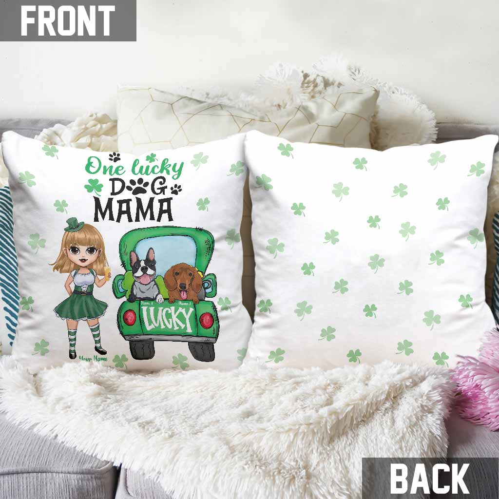 One Lucky Dog Mom Truck - Personalized Patrick's Day Throw Pillow