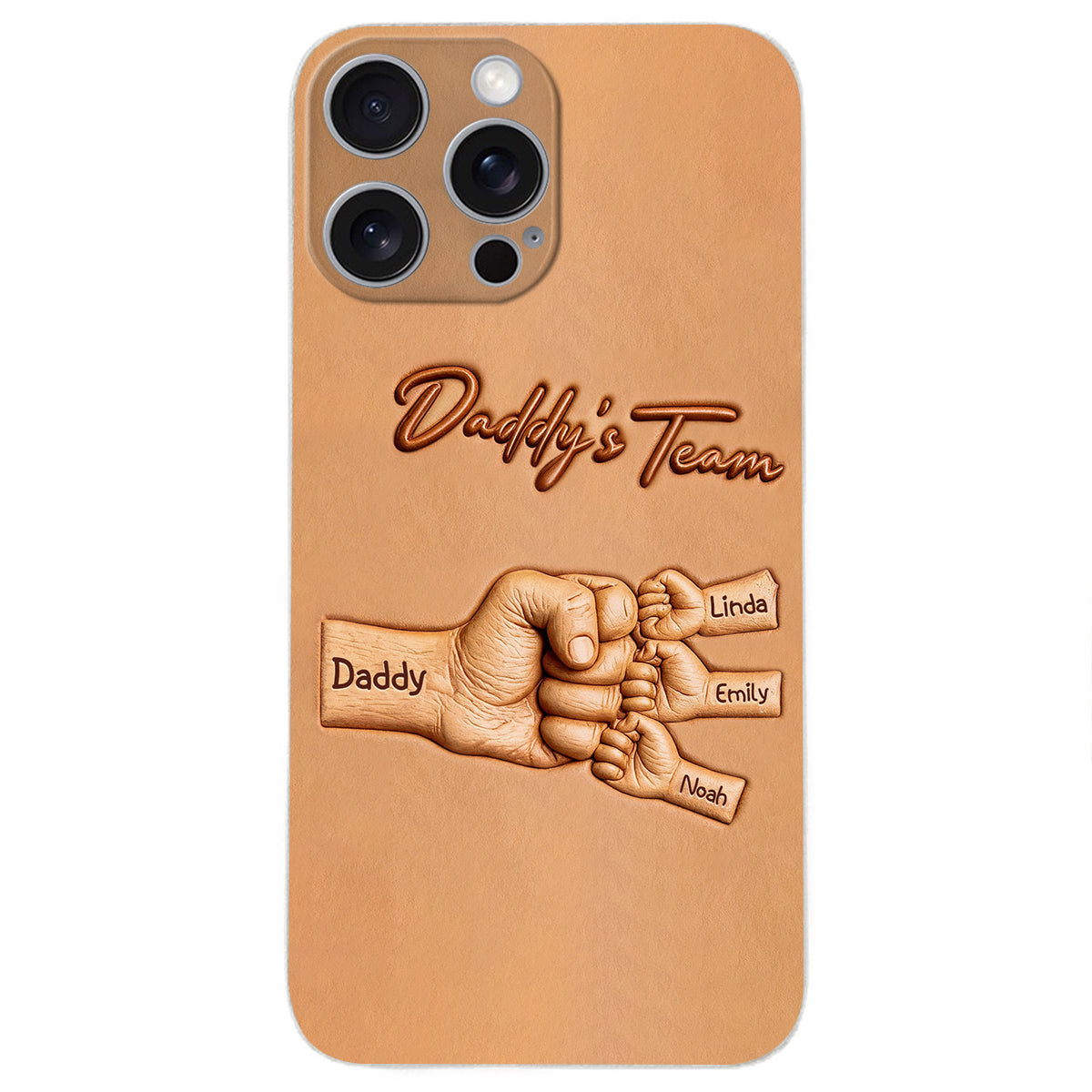 Daddy's Team - Personalized Father 3D Embossed Leather Phone Case