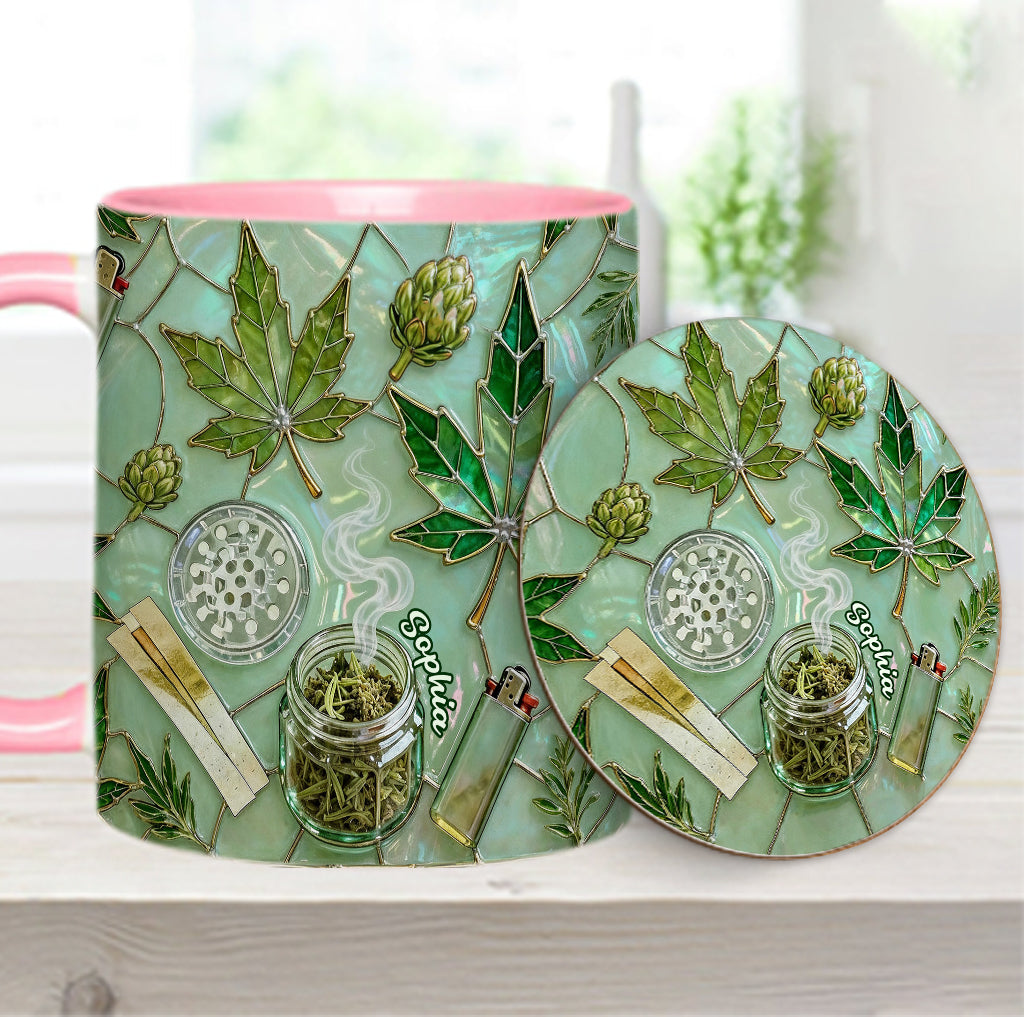 Green Magic Leaf - Personalized Weed Accent Mug & Coaster