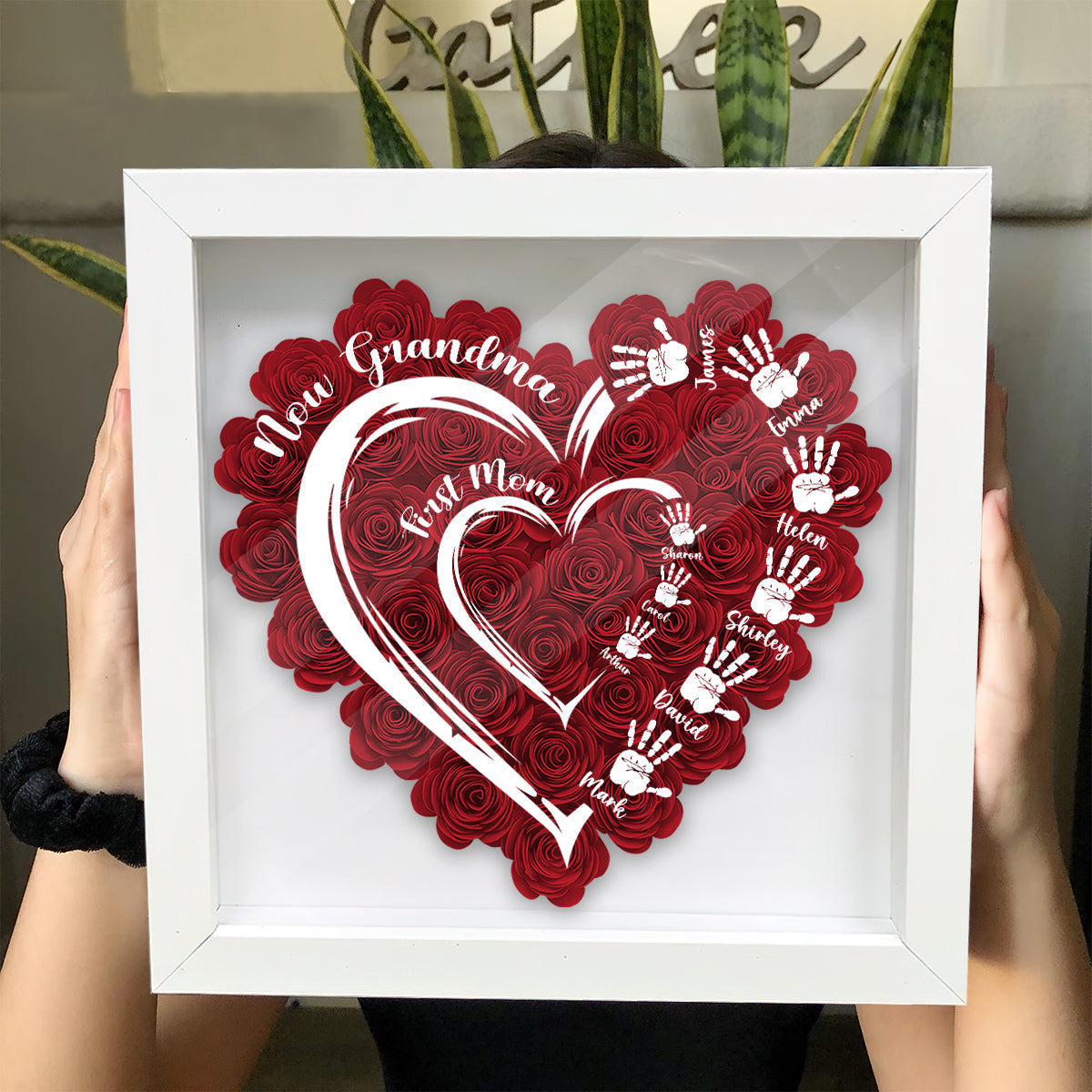 First Mom Now Grandma - Personalized Grandma Flower Shadow Box