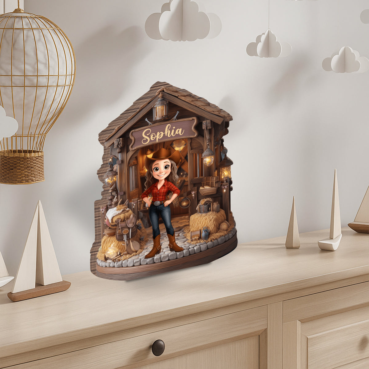 Cowgirl's Barn - Personalized Cowgirl Custom Shaped Wood Plaque