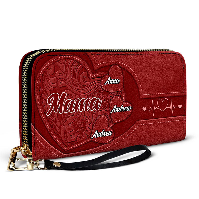 Custom Leather Wallet – Beautiful Leather Long Wallet with Heartfelt Grandkids' Names – The Perfect Gift for Grandma