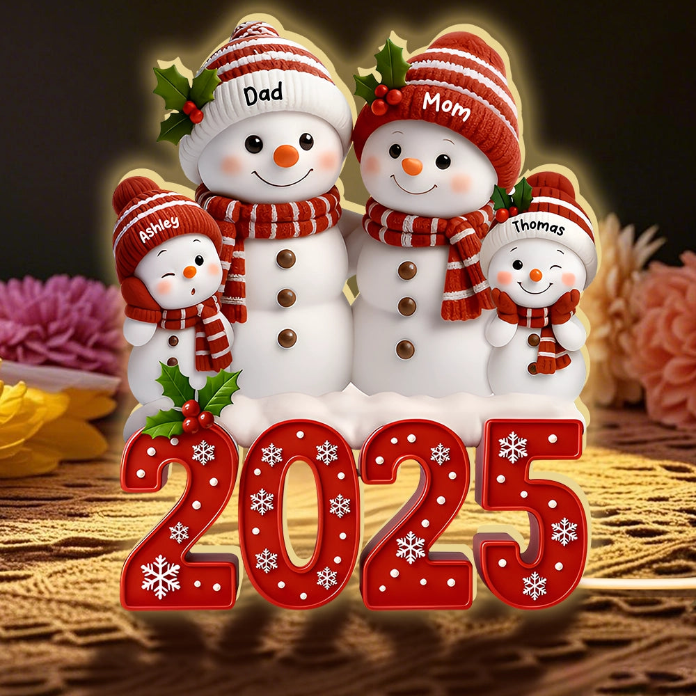 Acrylic Light Box with Festive Snowman Family, Soft Light for Mantel or Bedroom, Heartwarming Holiday Keepsake & Creative Gift