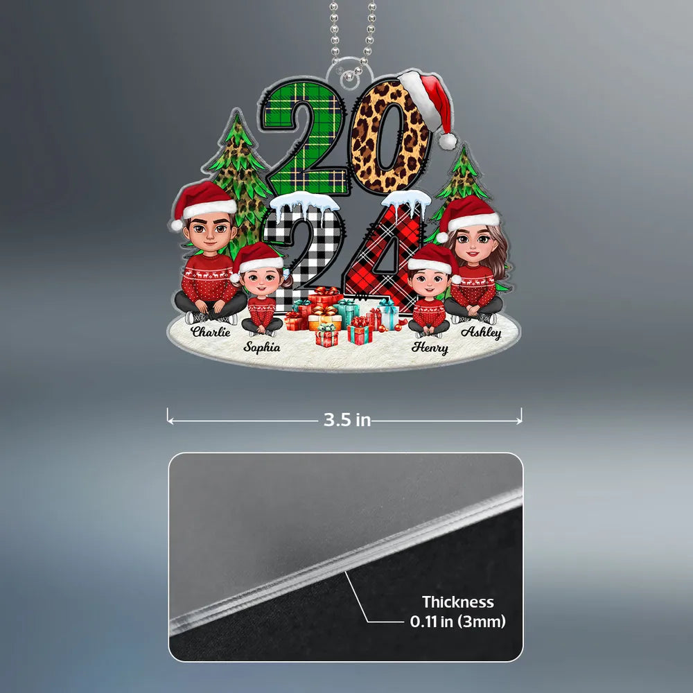 Christmas Family Sitting 2024 Stacked Pattern Personalized Ornament or Keychain or Plaque or Poster