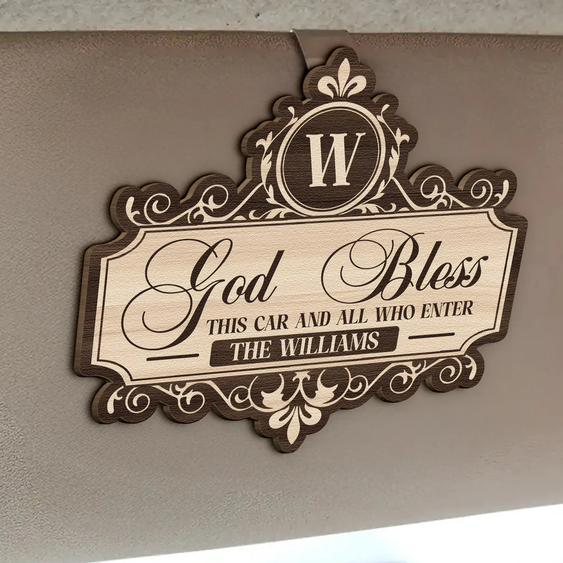 Personalized Wooden Car Visor Clip God Bless This Car Sign, Elegant Script Car Decor, Unique Gift for Family