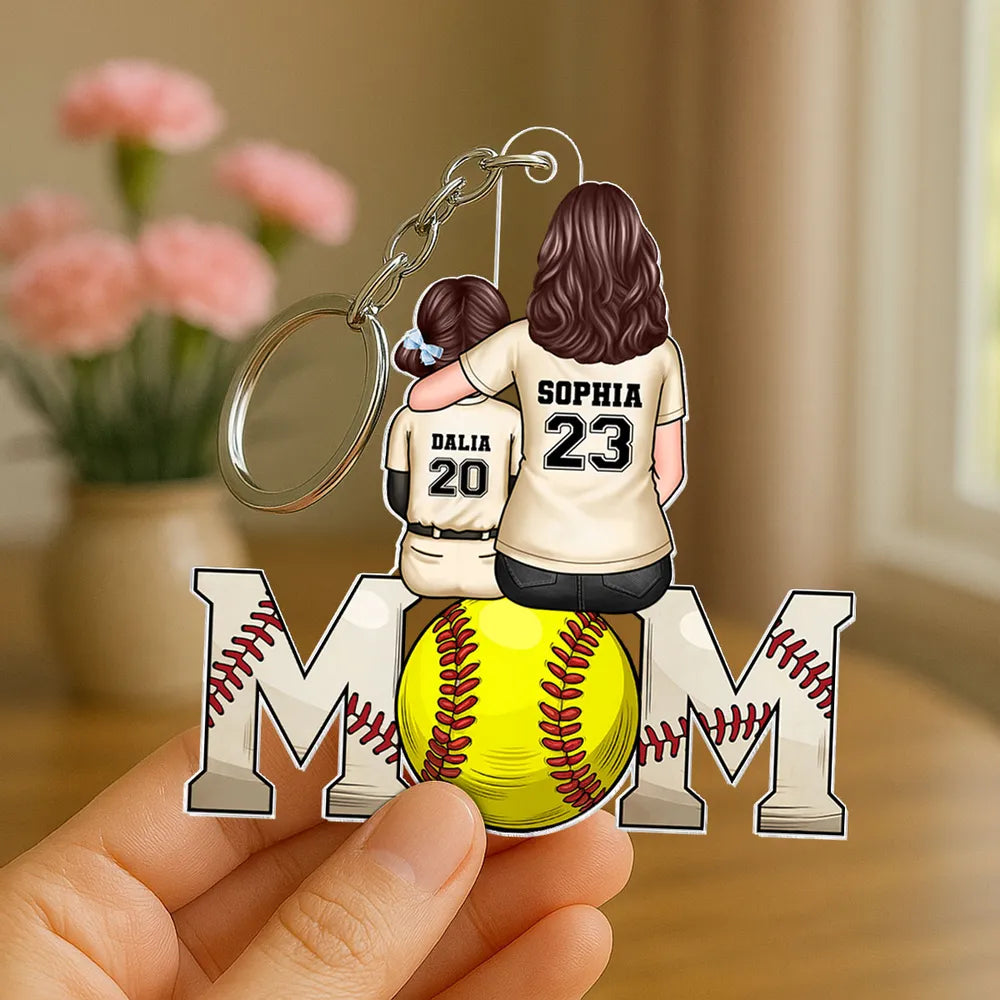 Custom Keychain with Mom and Kids in Jerseys – Personalized Gift