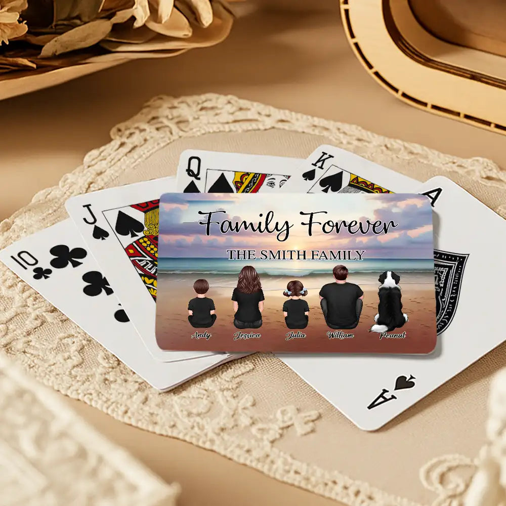 Family Forever Beach Back-View Personalized Playing Cards – Creative Gift for Siblings & Friends