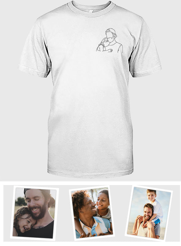 Custom Line Art - Personalized Step Dad Embroidered T-shirt