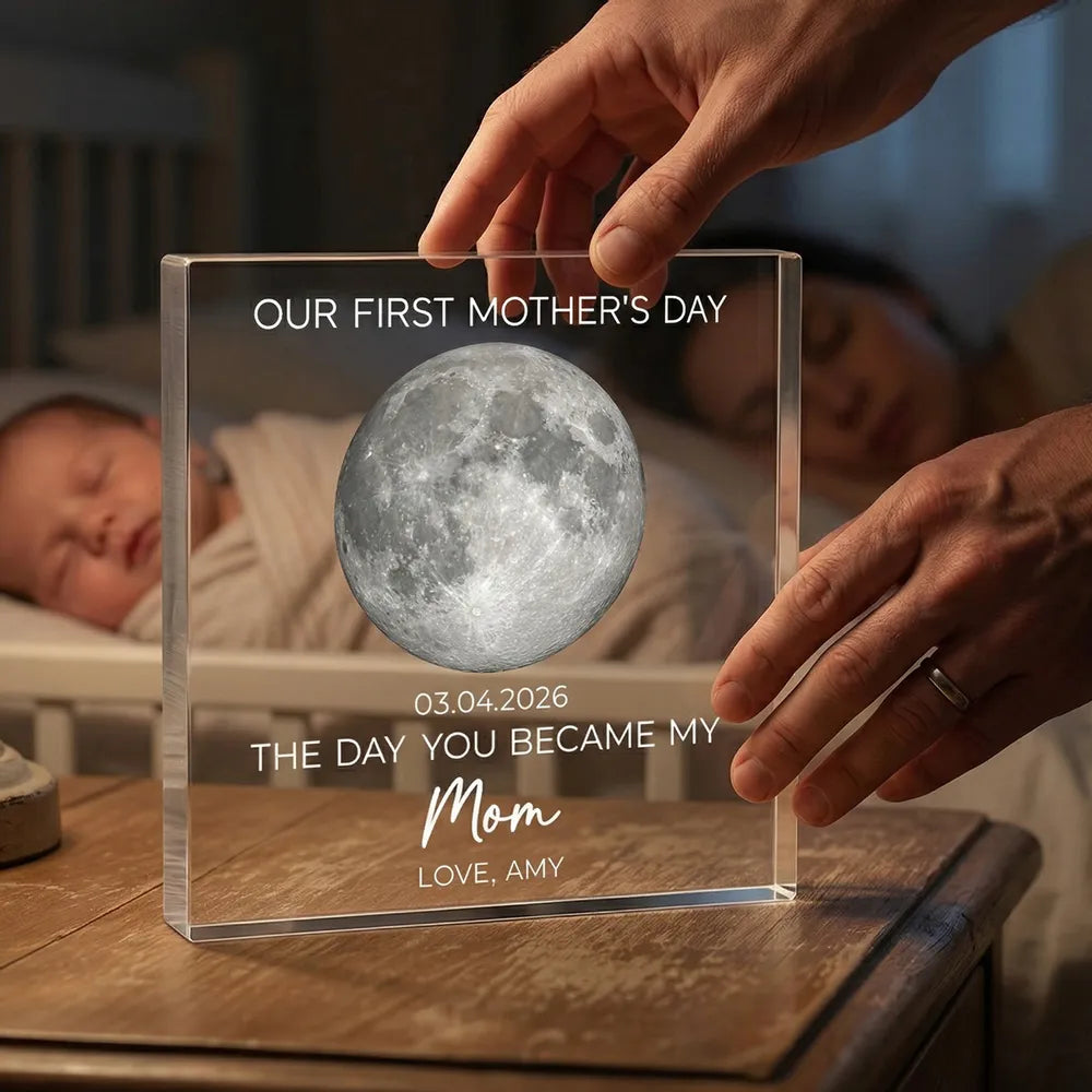 Personalized Moon Phase Rectangle Acrylic Block Plaque for Our First Mother's Day - Unique Gift for New Mom
