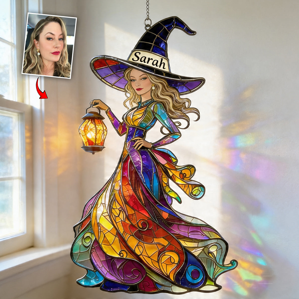 Custom Any Photo - Personalized Witch Window Hanging Suncatcher Ornament