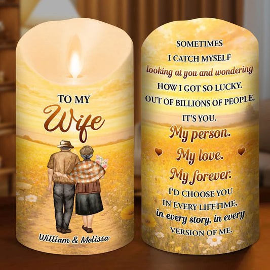 Personalized Flameless LED Candle with Sunset Couple Hugging Art Romantic Unique Gift for Wife Warm Glow Decor