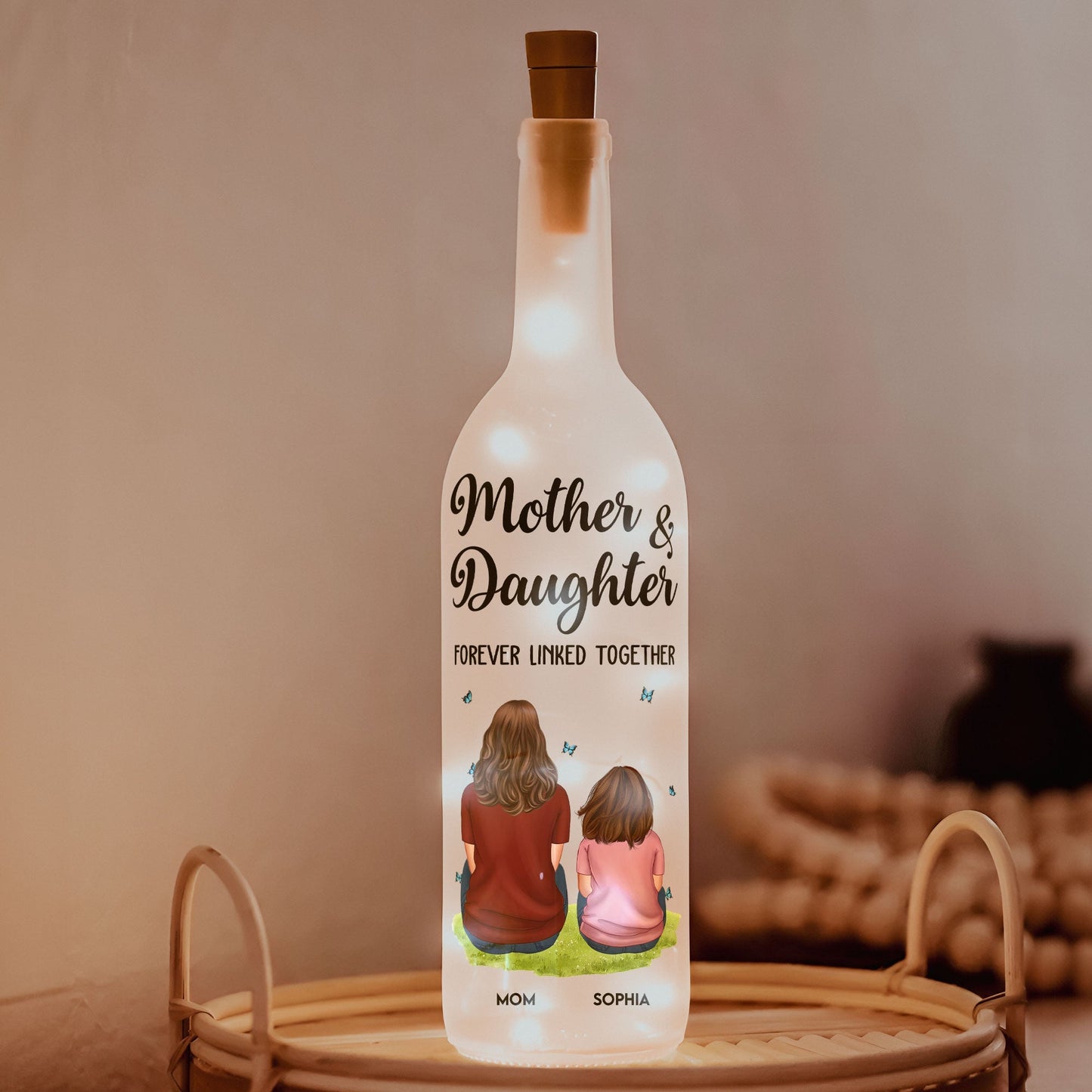 Forever Linked Together Personalized Bottle Lamp – Unique Mother’s Day Gift for Mom